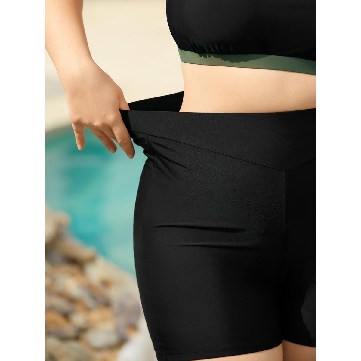 Plus Size High-Waisted Ruched Pocket Swim Bottoms Women's Swimwear Black Beach Gathered High stretch Skinny High Rise Side seam pocket Curve Swim Bottoms BloomChic 12/L Product Image