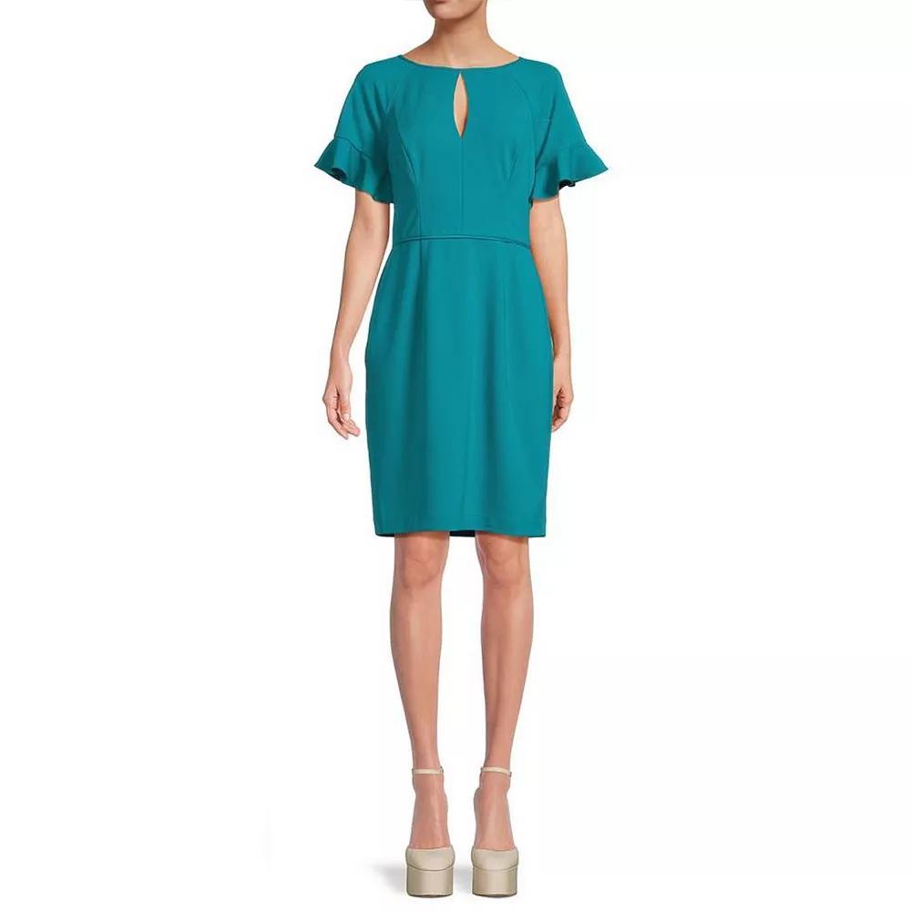 Women's Focus By Shani Knit Keyhole Flutter Sleeve Sheath Dress, Size: 10, Blue Blue Product Image