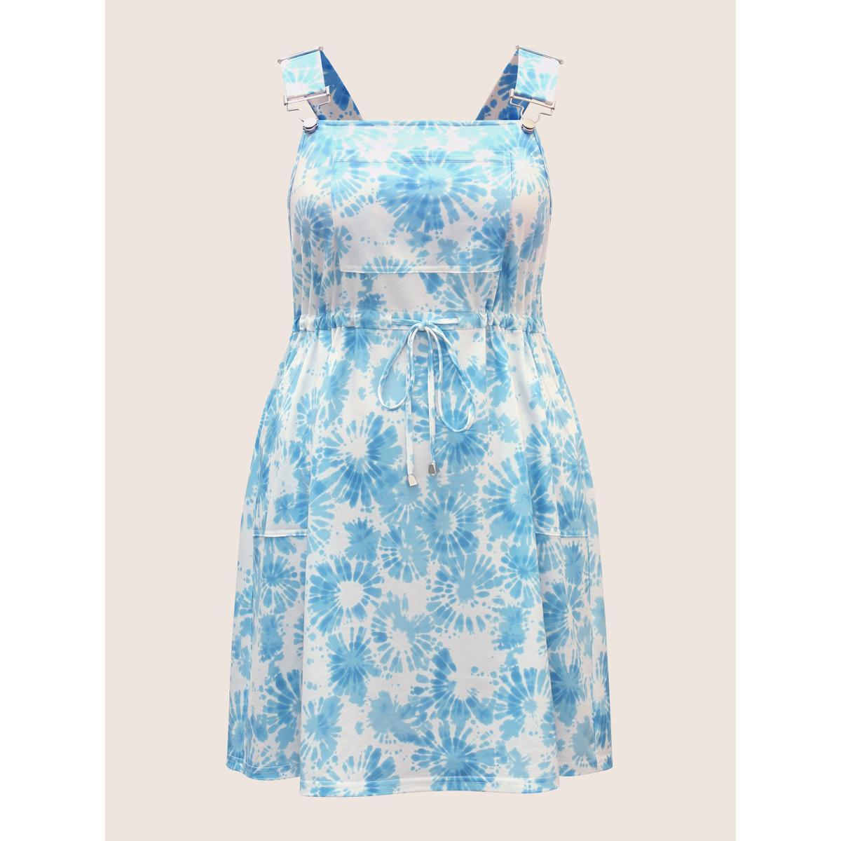 Plus Size Tie Dye Floral Drawstring Pocket Dress Stone Women Casual Drawstring Non Sleeveless Curvy BloomChic 22-24/3X Product Image