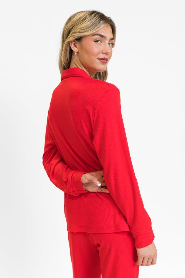 Drifting Off Red Ribbed Pajama Set FINAL SALE Product Image