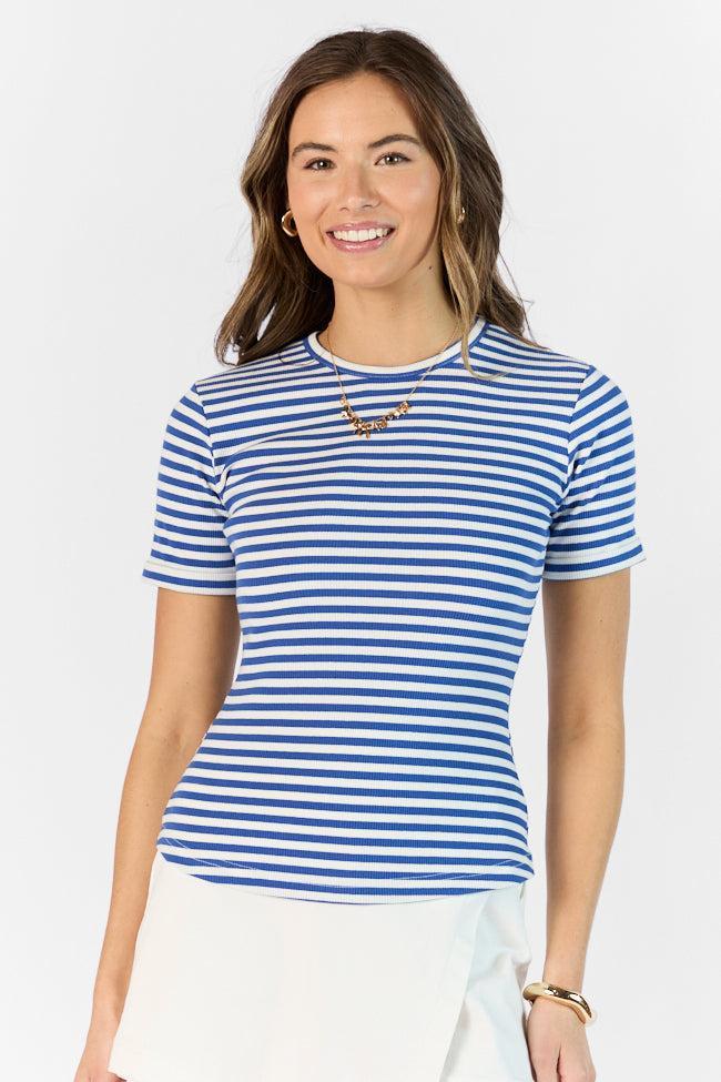 In Reach Navy Ribbed Knit Stripe Tee SALE Product Image