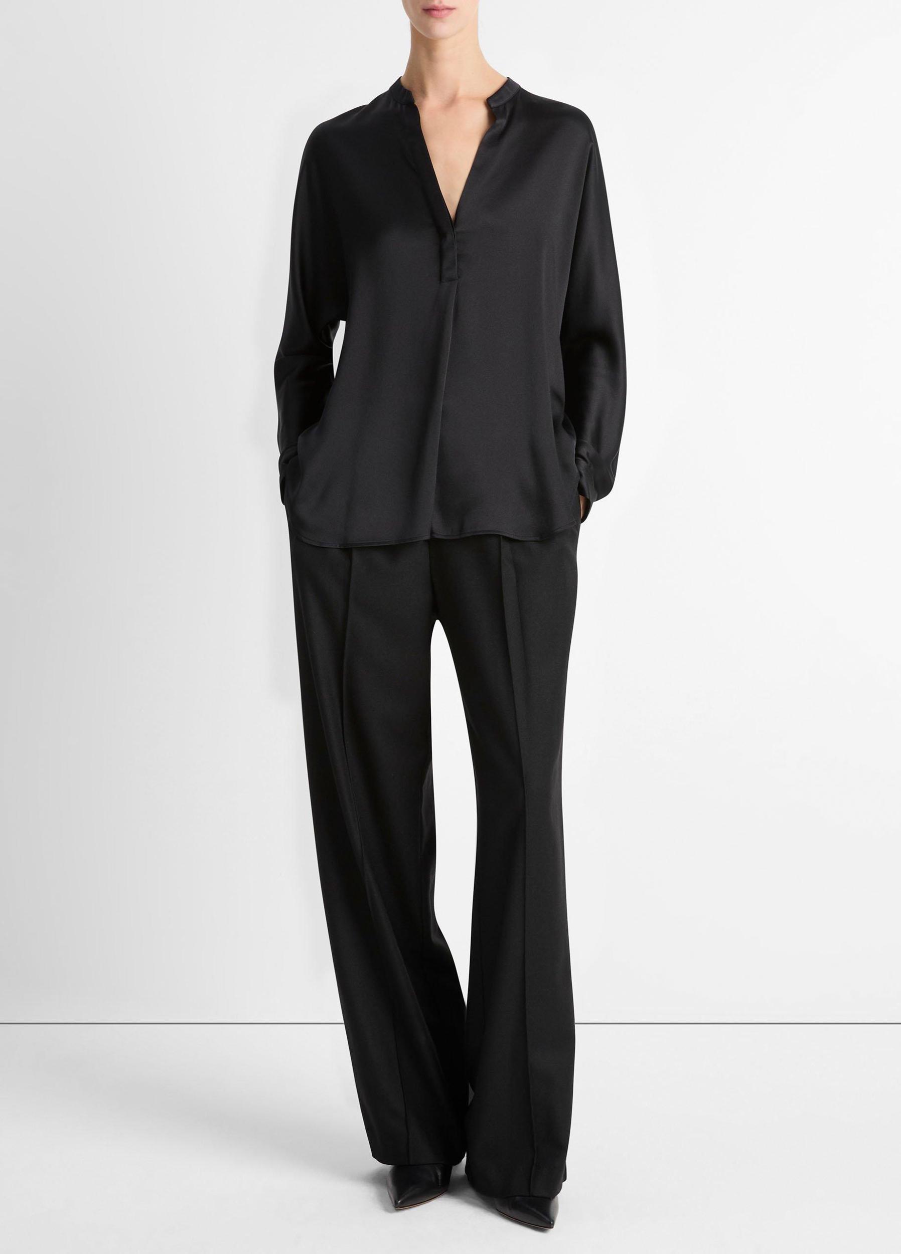 Silk Satin Band-Collar Blouse Product Image
