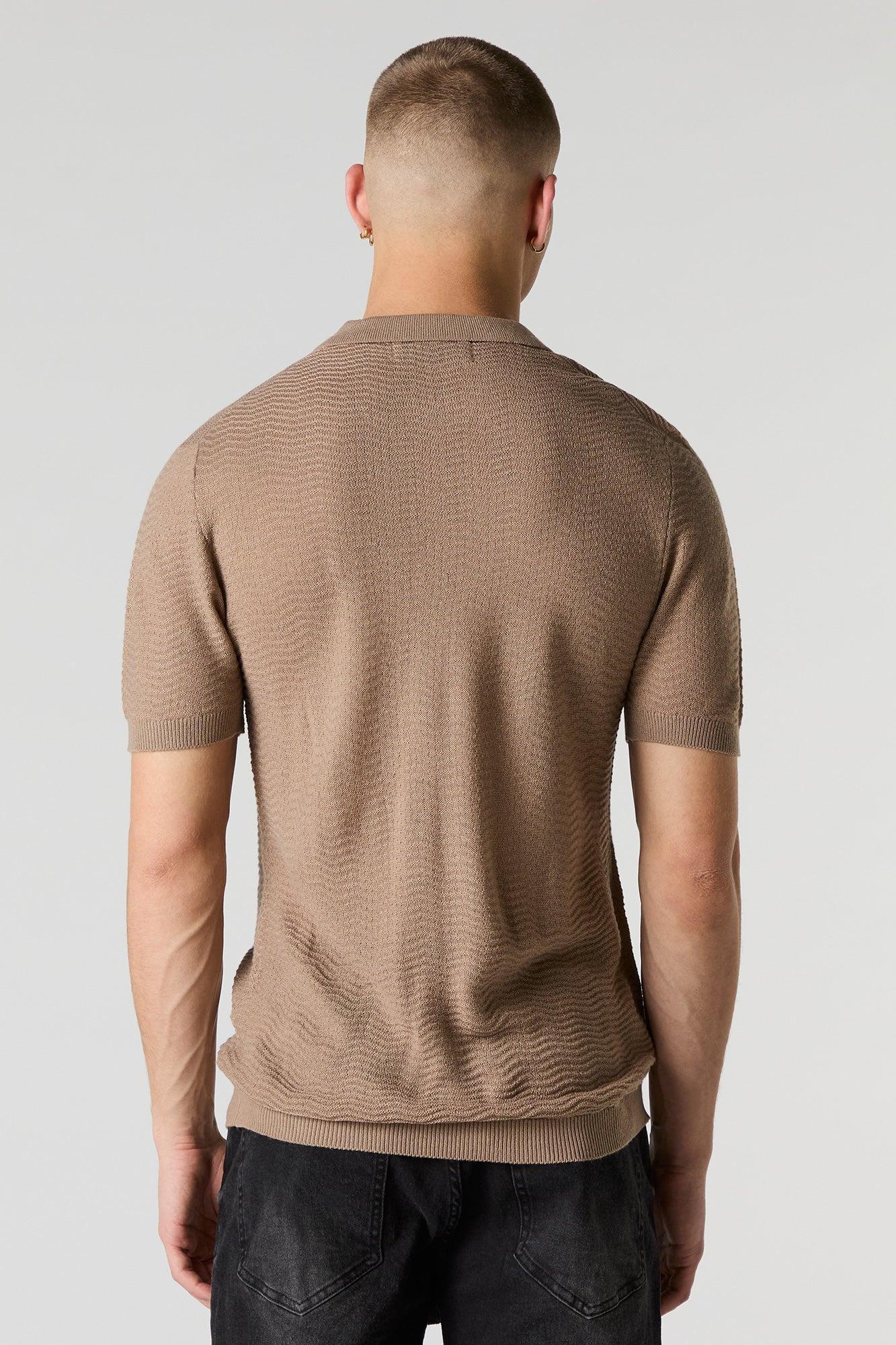 Textured Knit Zipper Polo Top Male Product Image