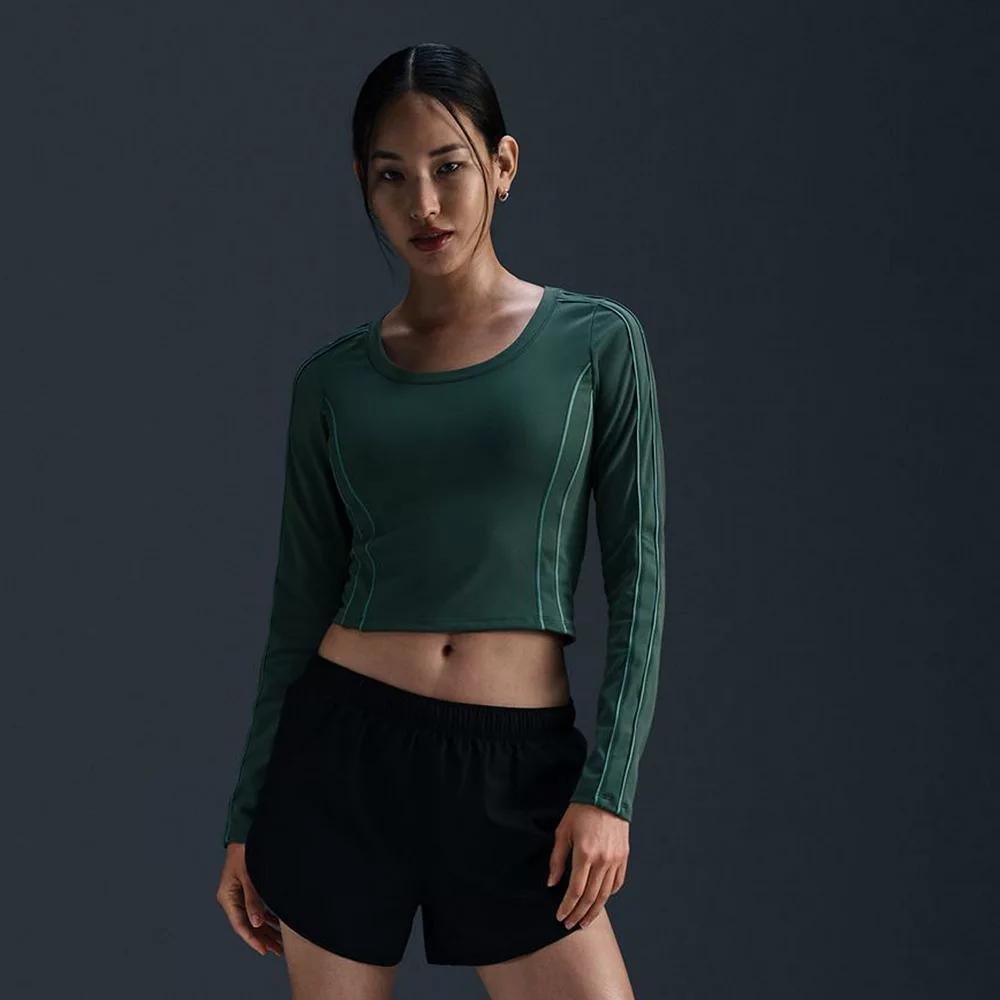 Women's Nike One Fitted Dri-FIT Long-Sleeve Cropped Top, Size: XL, Vintage Green Product Image
