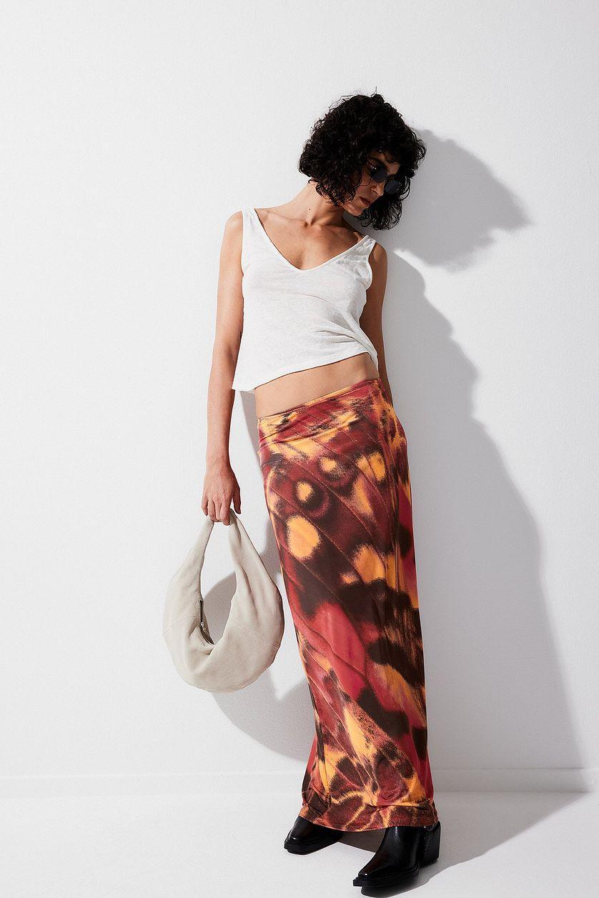 Satin Mid Waist Maxi Skirt Product Image