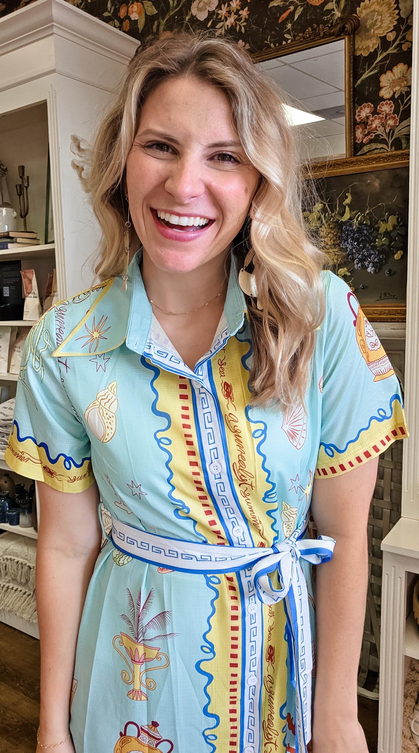 Take Me to Greece Midi Button Up Tie Dress (Small to 2XL) Product Image