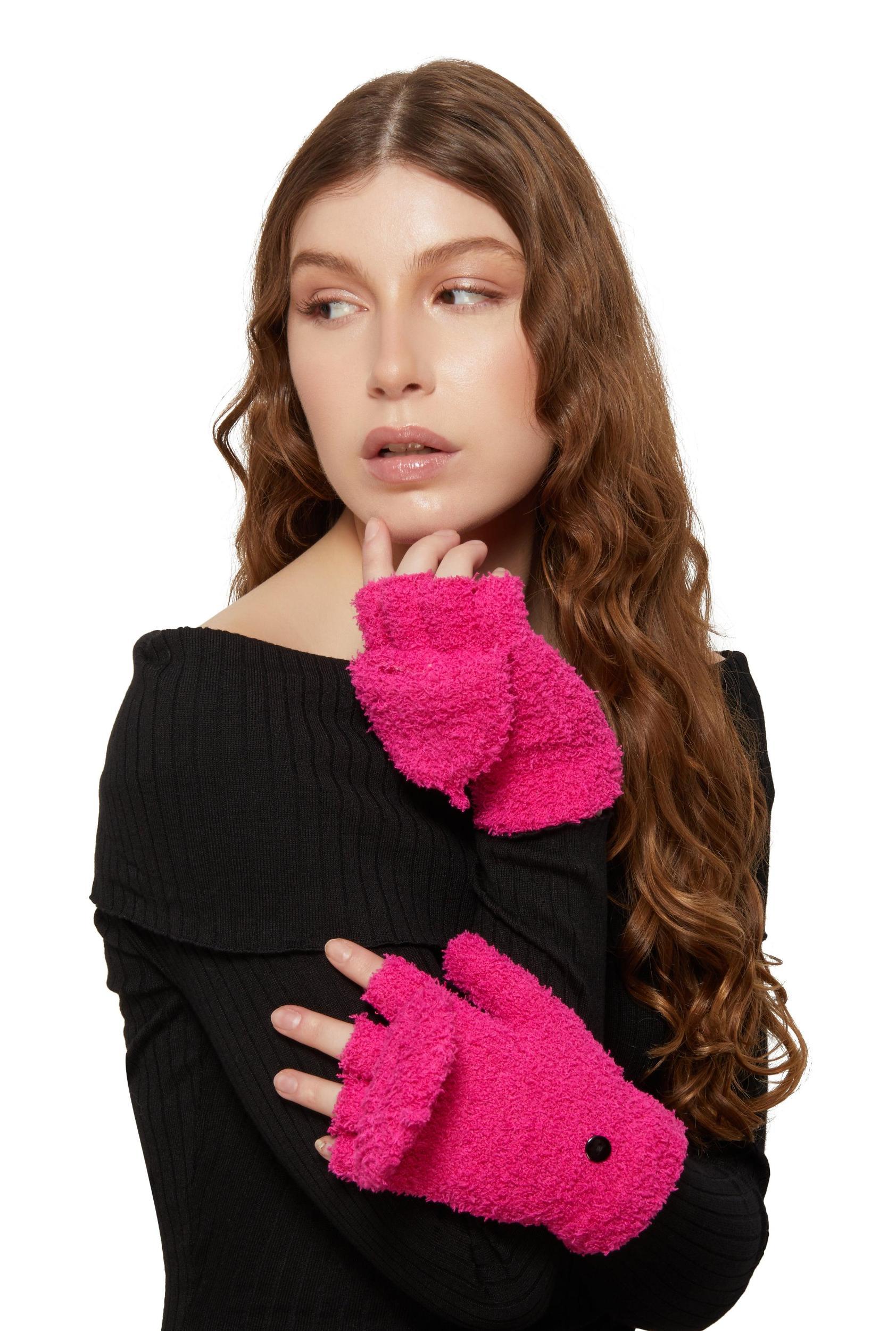 Eyelash Knit Convertible Fingerless Mittens Female Product Image