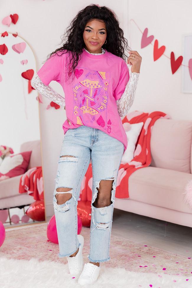 Queen of Hearts Hot Pink Oversized Graphic Tee Product Image