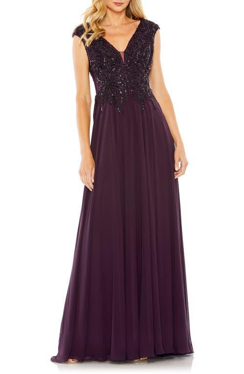 Womens Metallic Floral Bead-Embroidered A-Line Gown Product Image