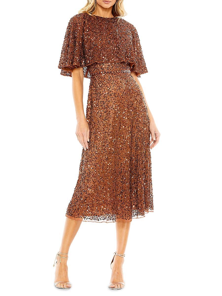 Mac Duggal Sequin Crew Neck Short Sleeve Cape Back Midi Dress Product Image