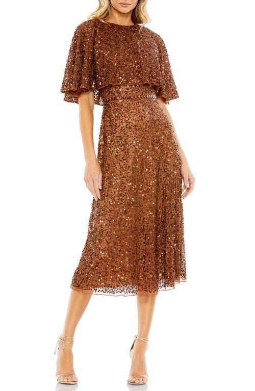 Mac Duggal Sequin Crew Neck Short Sleeve Cape Back Midi Dress Product Image