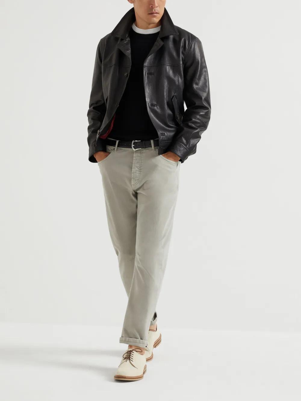 BRUNELLO CUCINELLI Grained Leather Jacket In Black Product Image