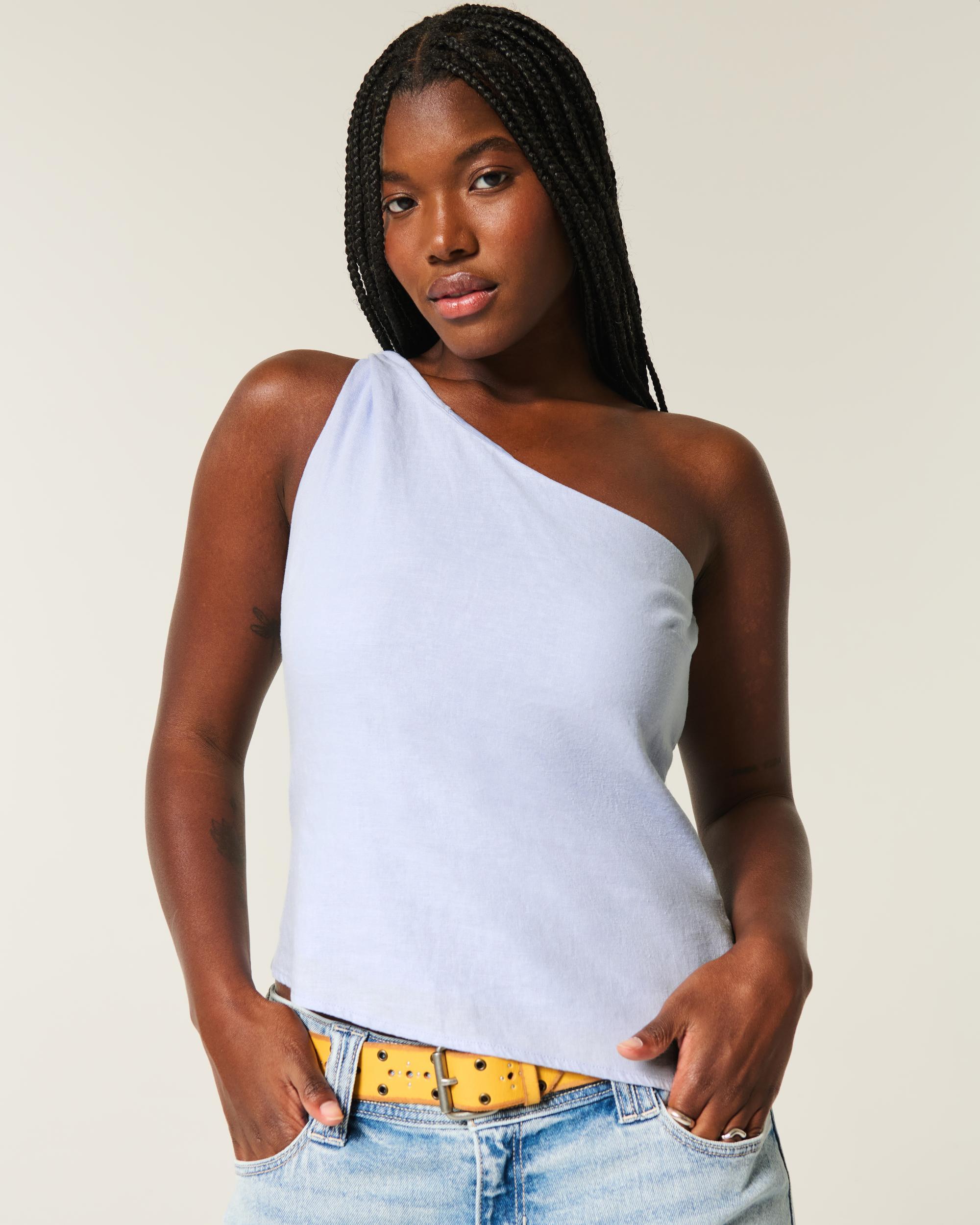 Linen-Blend One-Shoulder Top Product Image