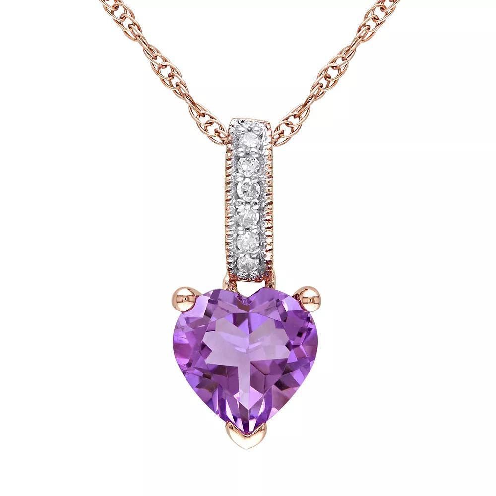 Stella Grace Amethyst and Diamond Accent 10k Rose Gold Heart Pendant Necklace, Womens Purple Product Image