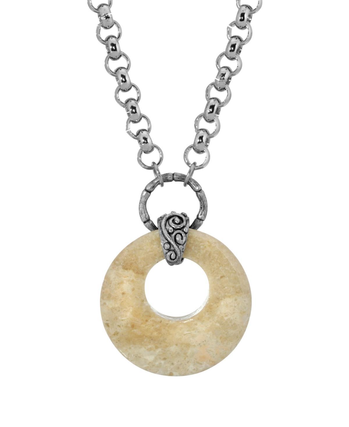 1928 Silver Tone Riverstone Round Stone Pendant Necklace, Womens Brown Product Image