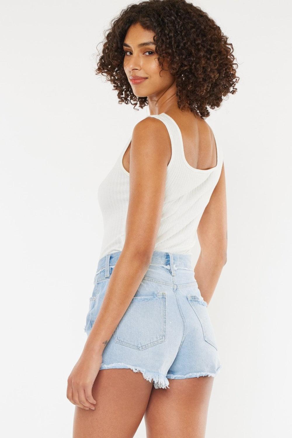 Kancan Distressed Button Fly Denim Shorts Product Image