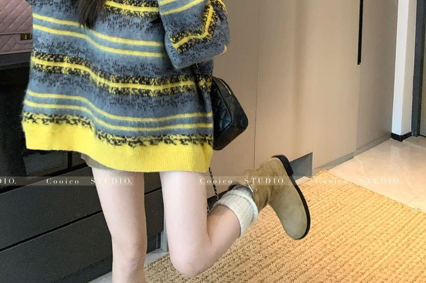 V-Neck Color Block Oversized Sweater Product Image