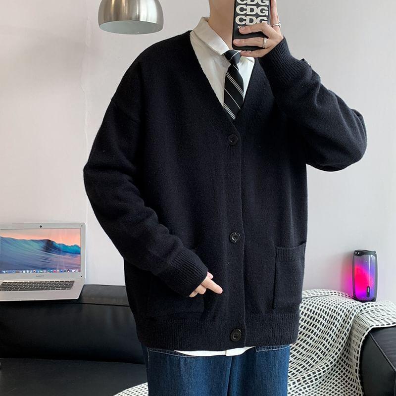 V-Neck Plain Cardigan Product Image