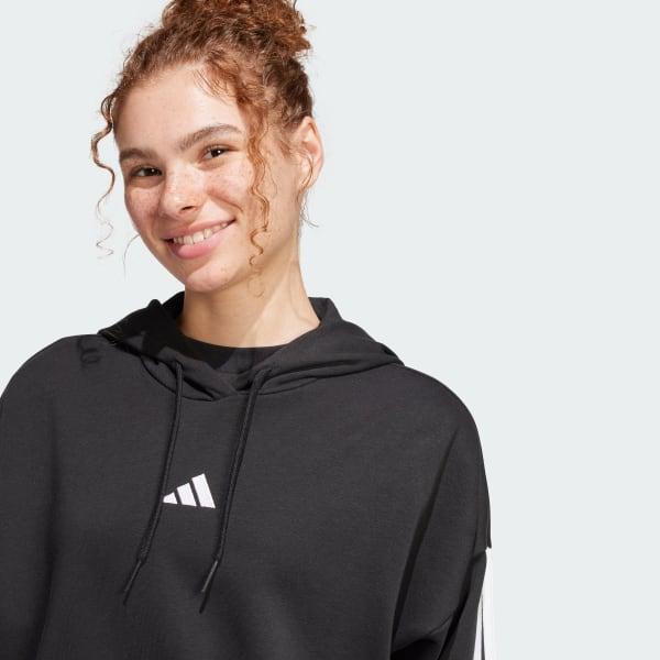 Women's adidas Essentials 3-Stripes French Terry Sportswear Hoodie, Size: XL, Black White Product Image