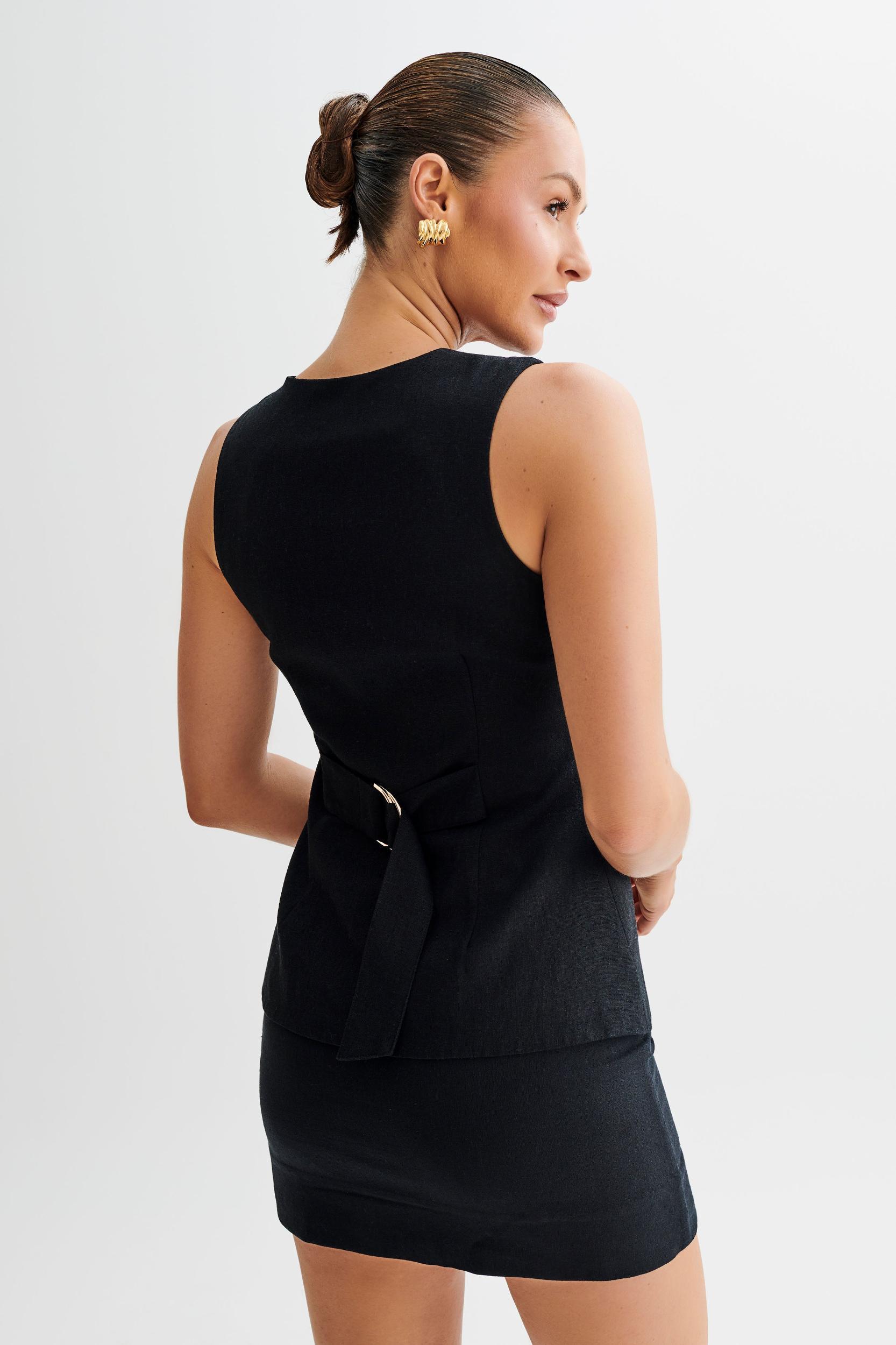 Marquette Linen Mini Skirt - Black Product Image