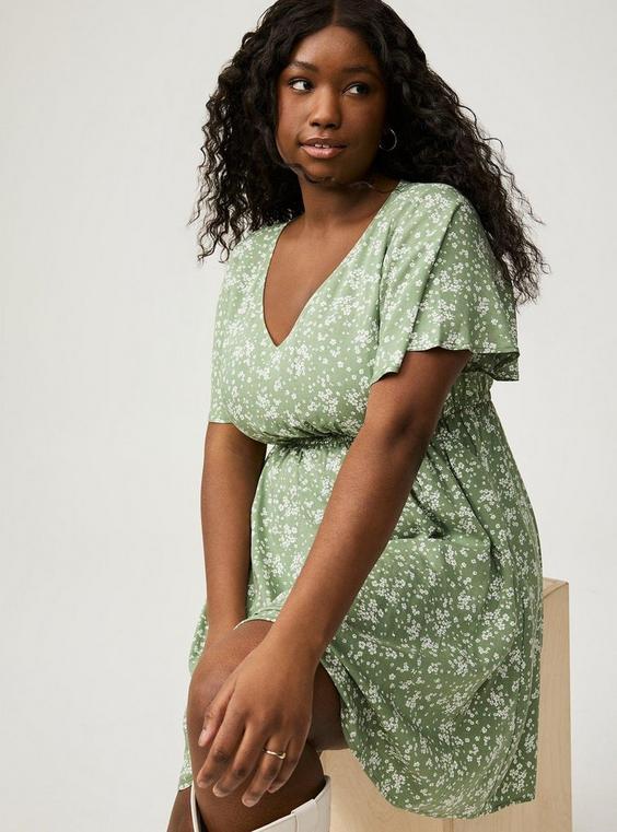 V-Neck Challis Mini Dress Product Image