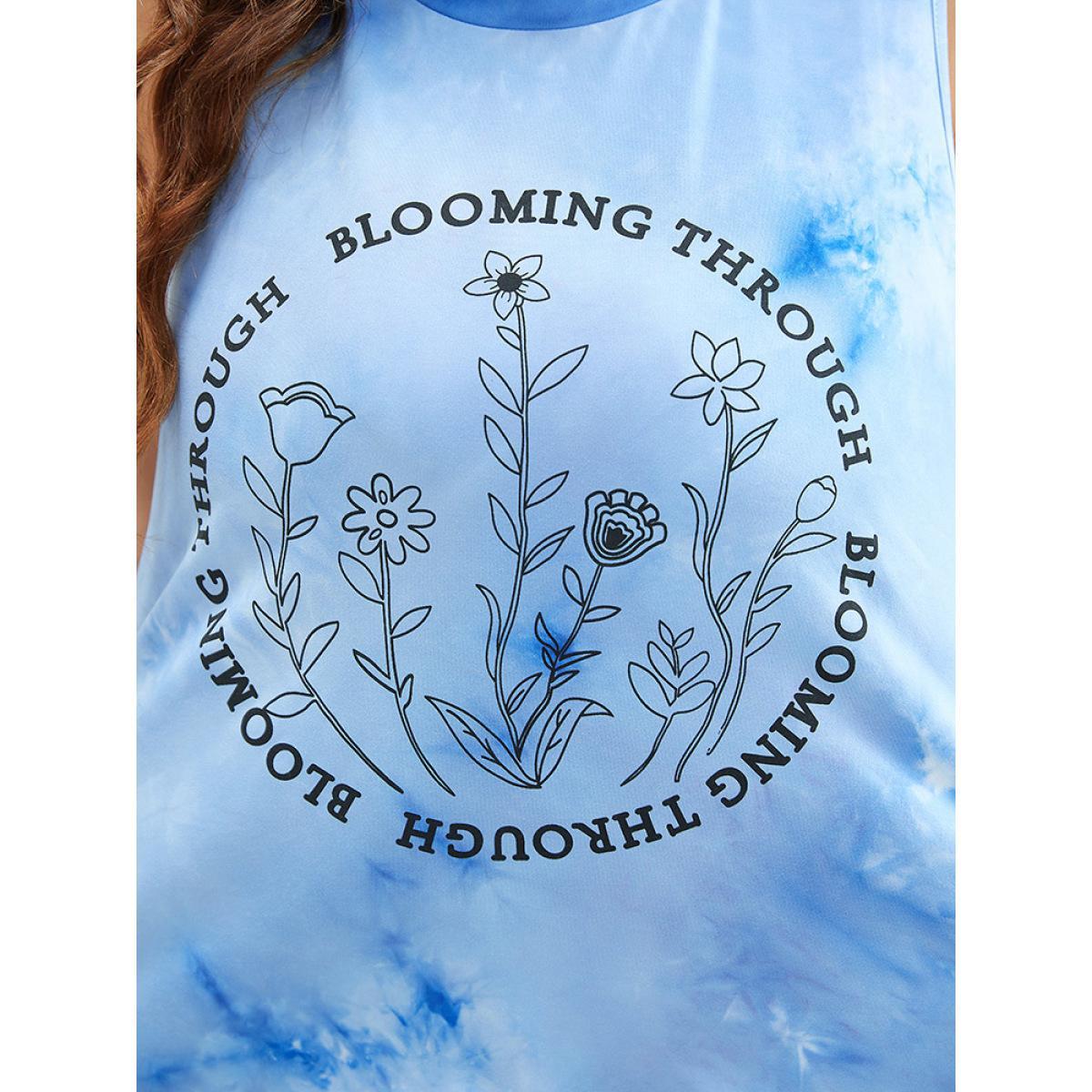 Plus Size Floral & letter Print Asymmetrical Hem Tie Dye Tank Top Women LightBlue Casual Printed Dailywear Tank Tops Camis BloomChic 12/L Product Image