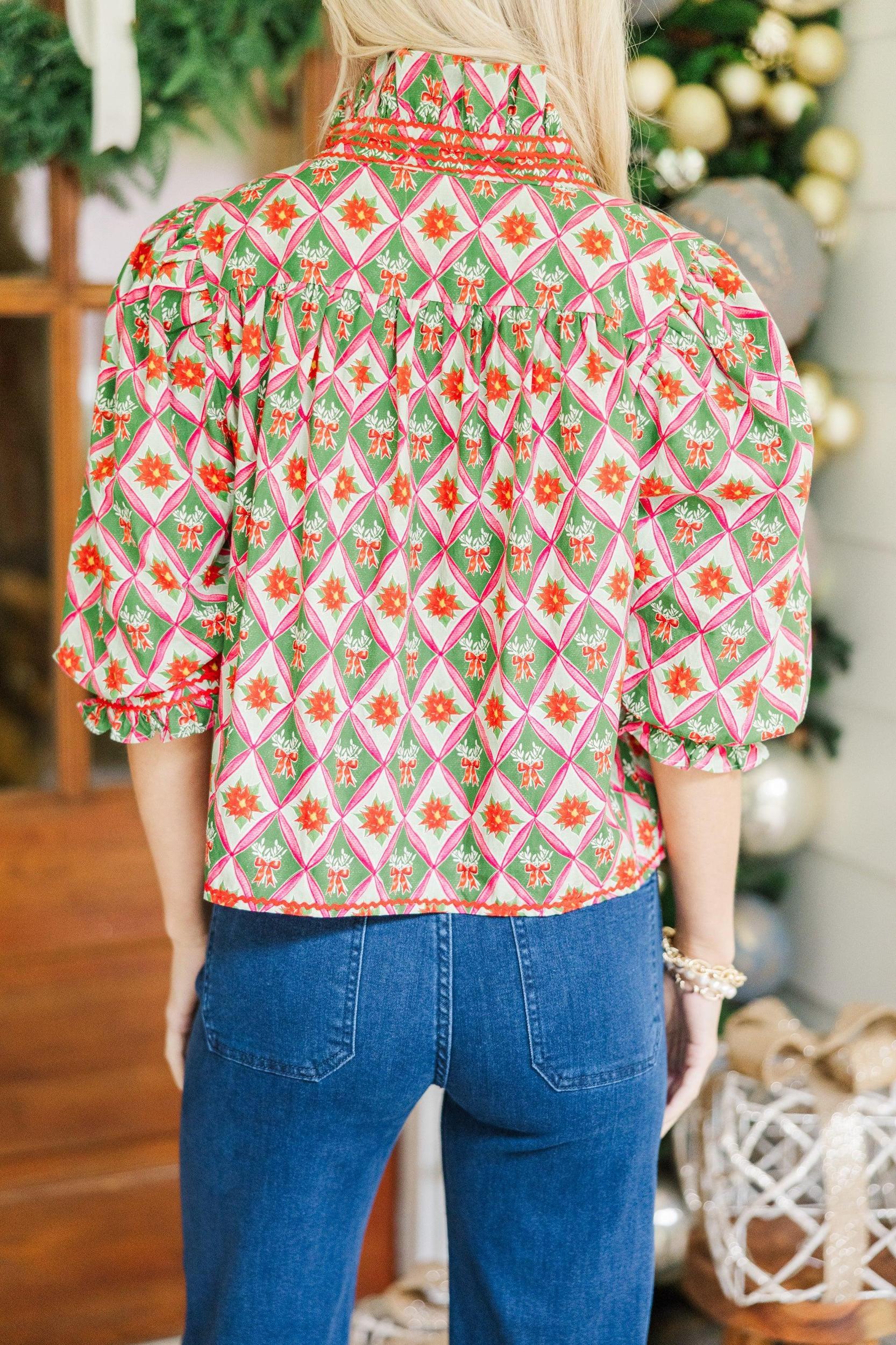 Out For The Day Green Bow Medallion Blouse Female Product Image