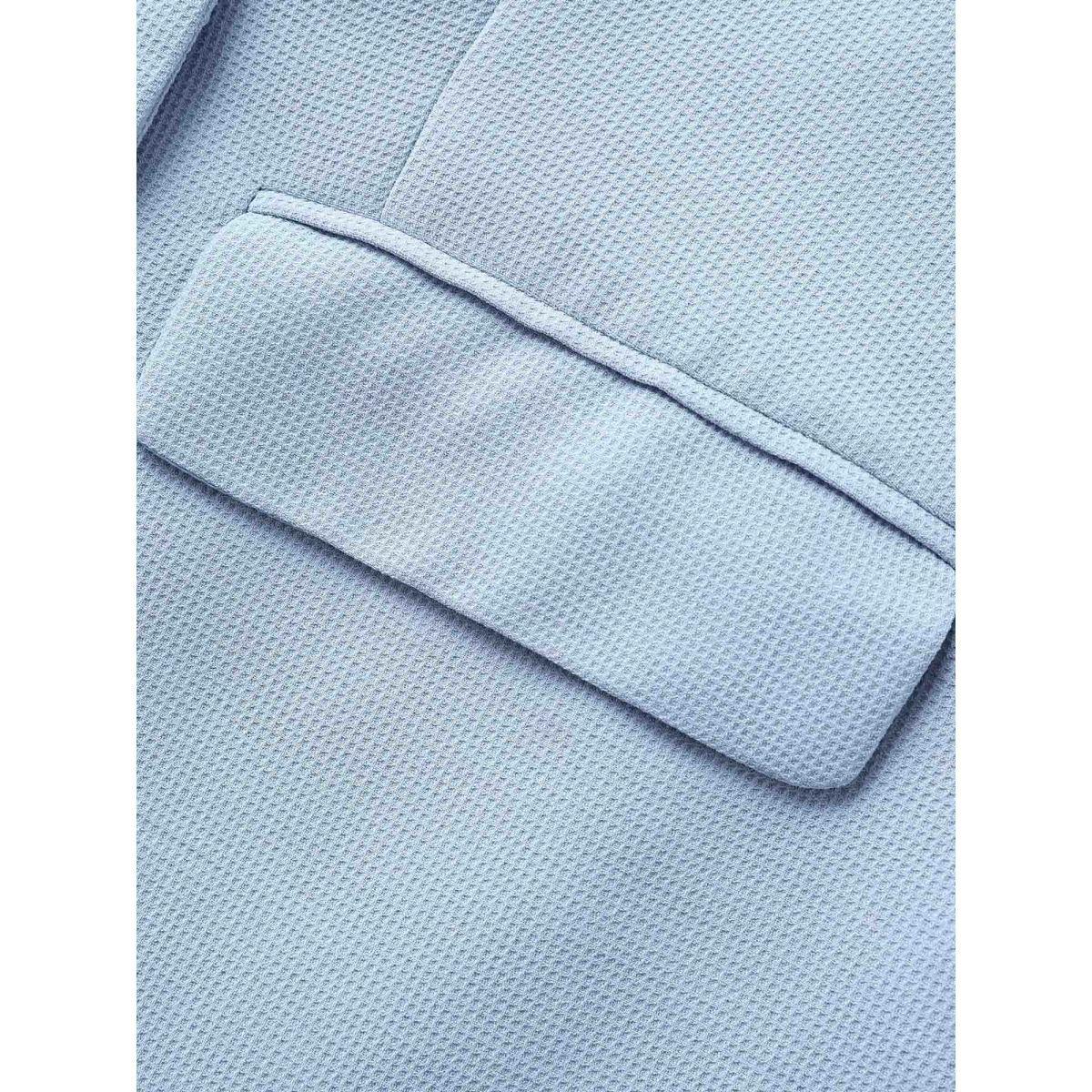 Plus Size Suit Collar Flap Pocket Back Slit Blazer LightBlue Women Everyday Button Sleeve Elbow-length sleeve Suit Collar 10/M Open pocket with flap Elegant Blazers BloomChic Product Image