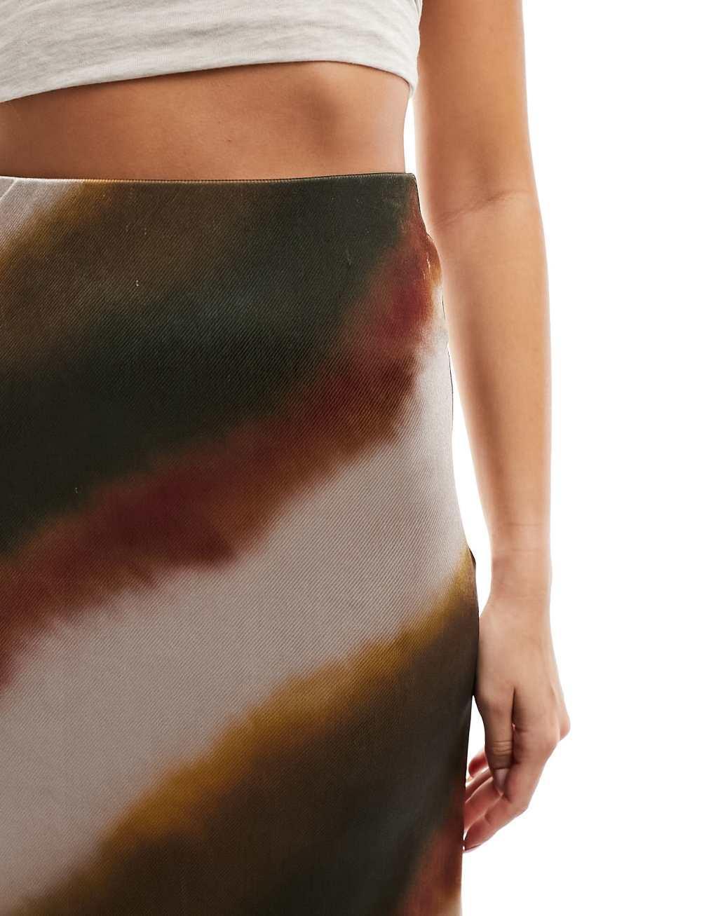 ASOS DESIGN satin twill maxi skirt in blurred stripe Product Image