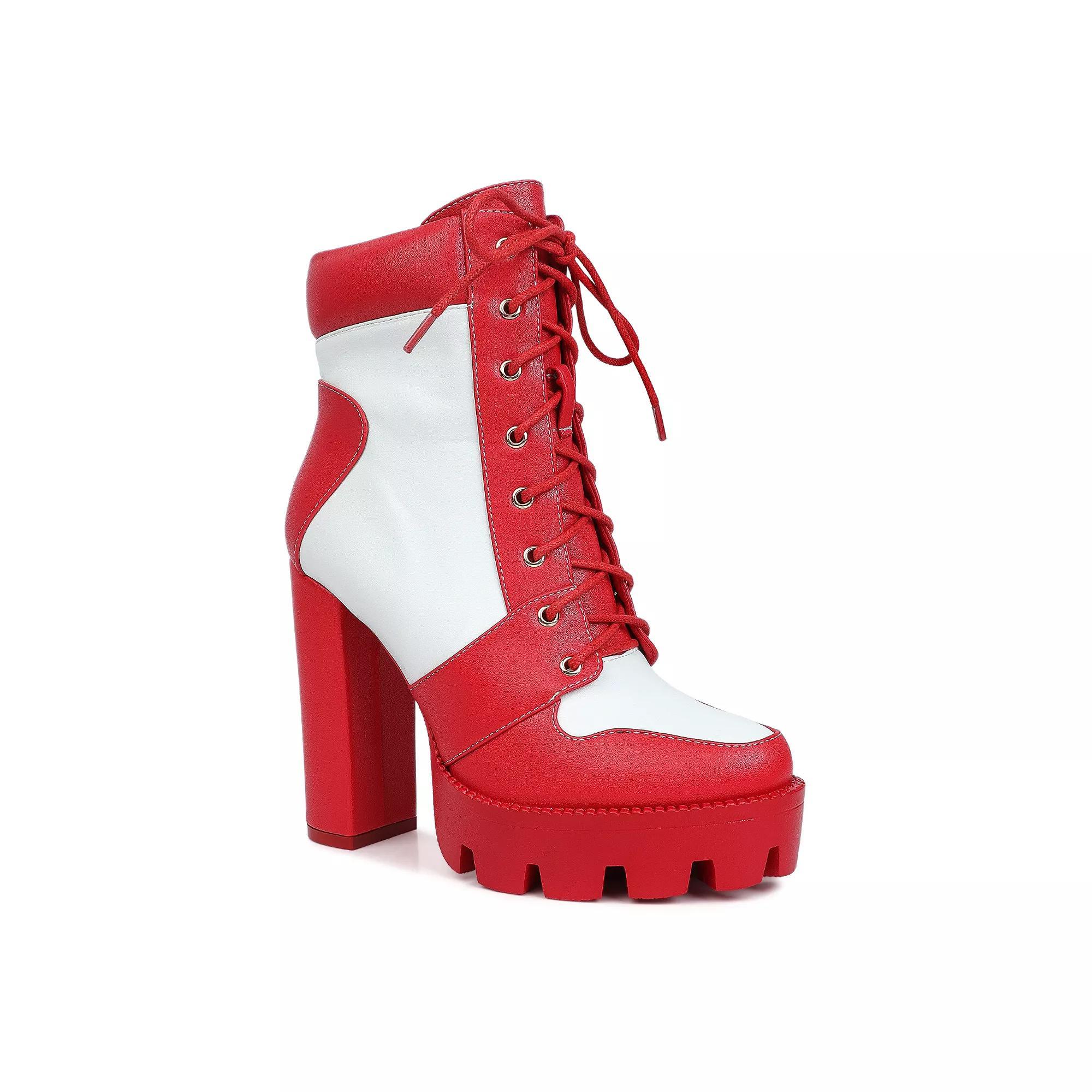 London Rag Moos Women's Block Heel Boots, Size: 7, Red White Product Image