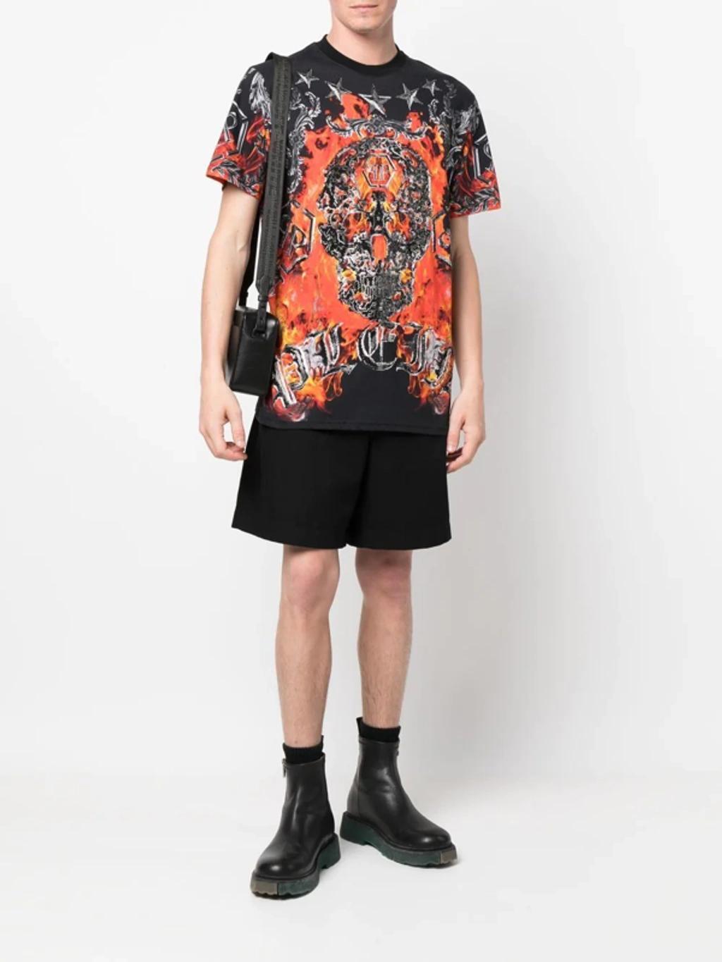 PHILIPP PLEIN Flame-print Short-sleeve T-shirt In Multi Product Image