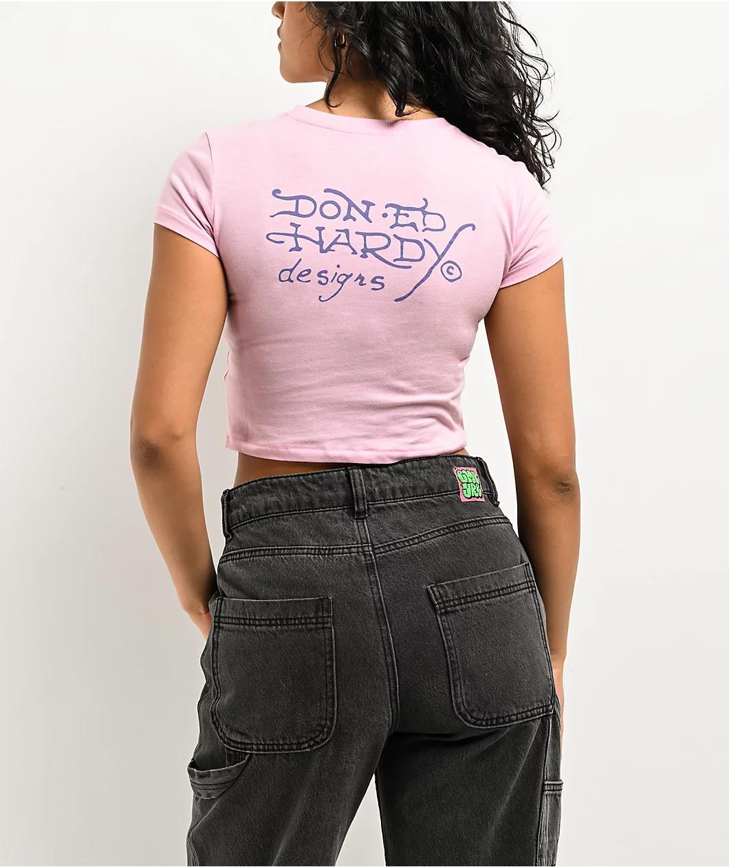 Ed Hardy Dragon Pink Crop T-Shirt Product Image