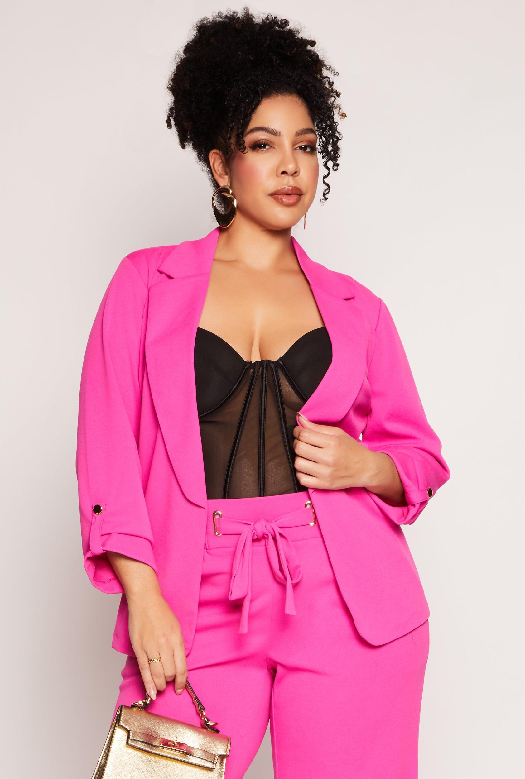 Womens Plus Size Open Front Tabbed Sleeve Blazer Product Image