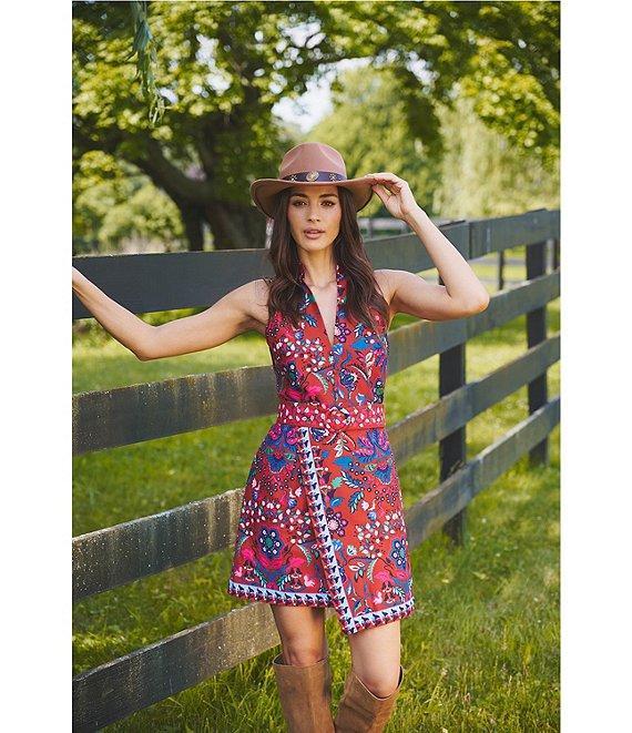 Adrianna Papell Sleeveless Printed Faux Wrap Belted Short Dress Product Image