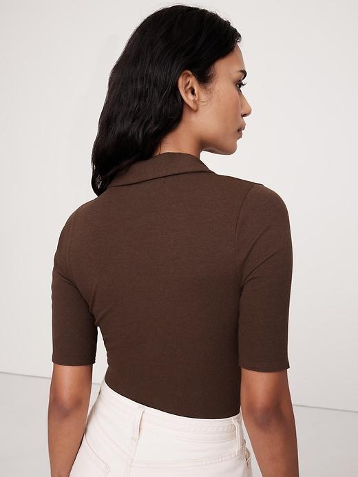 Ribbed Elbow-Sleeve Polo Product Image