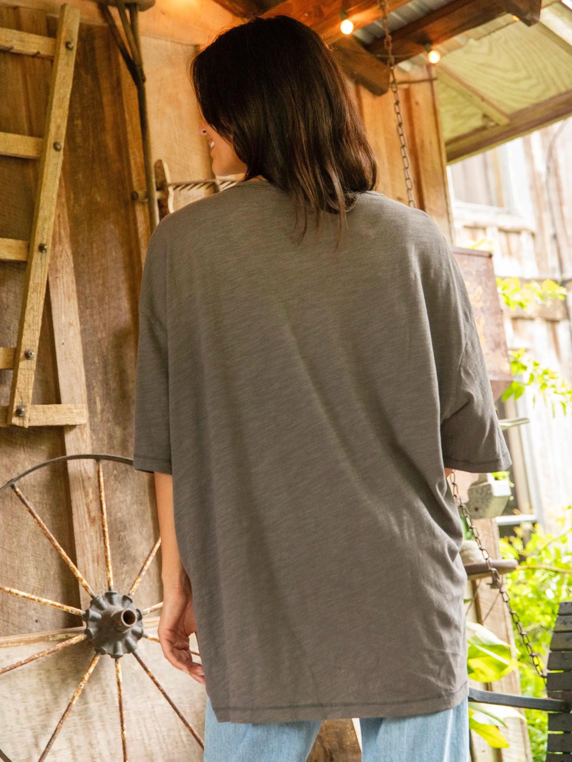 One Size Cotton Easy V-Neck Tee - Charcoal Flowers Product Image