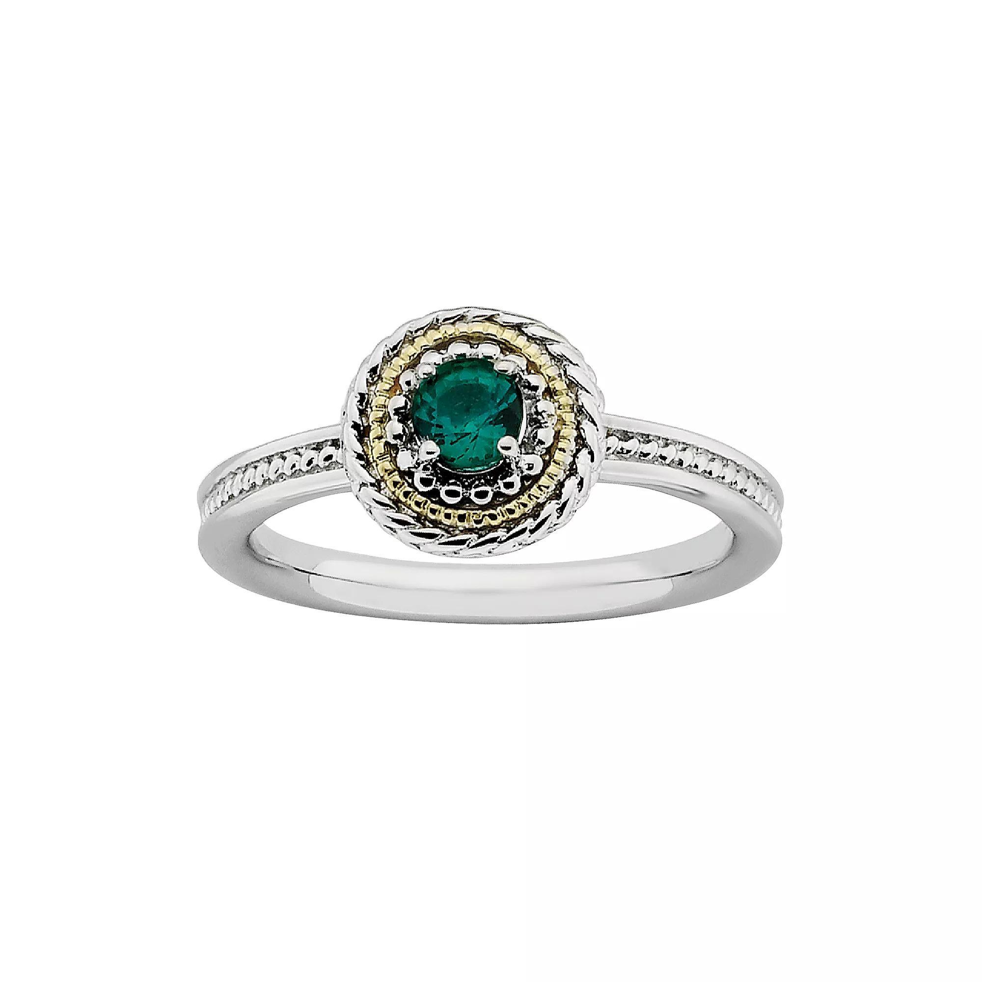 Stacks & Stones 14k Gold & Sterling Silver Lab-Created Emerald Textured Stack Ring, Women's, Size: 8, Green Product Image