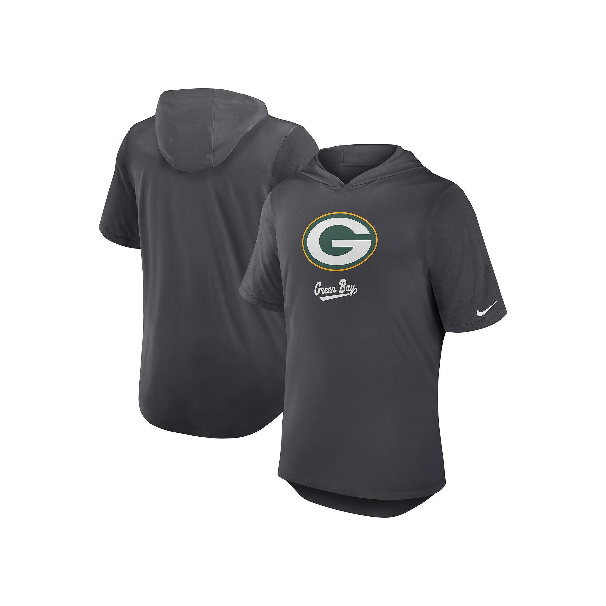 Men's Nike Anthracite Green Bay Packers Tri-Blend Performance Hoodie T-Shirt, Size: Large, Grey Product Image