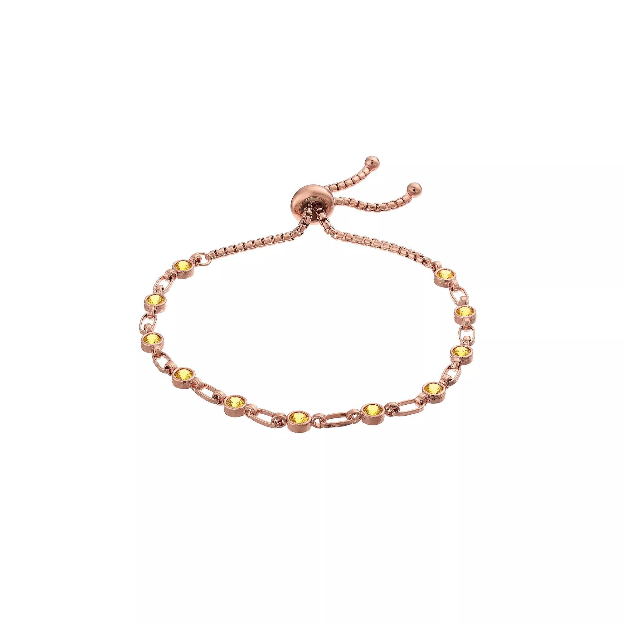 Kristen Kesho Sterling Silver Lab-Created Yellow Sapphire Tennis Adjustable Bolo Bracelet, Women's, Size: 9.50 Product Image