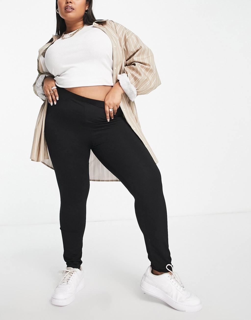 ASOS DESIGN Curve 2 pack leggings in black Product Image
