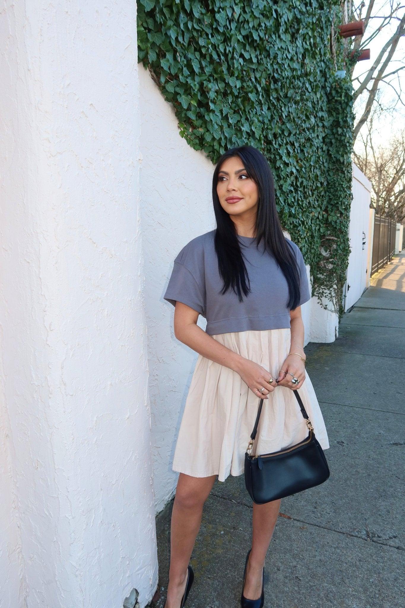 Contrast French Terry Sweatshirt Dress - FINAL SALE Product Image