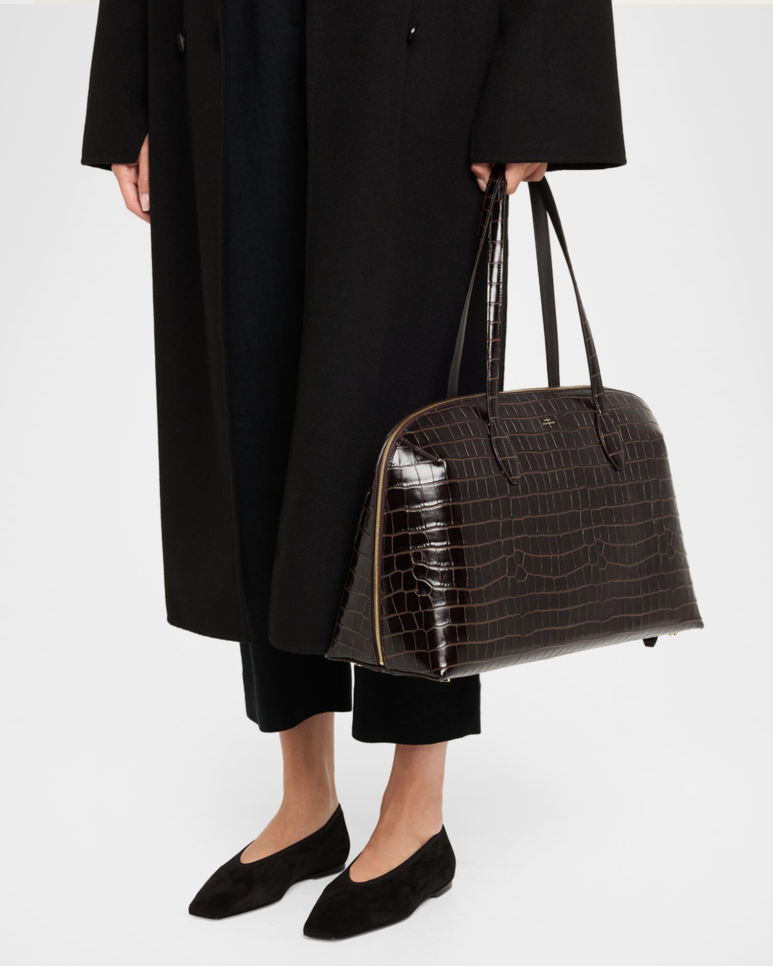 Curved Croc-Embossed Leather Day Tote Bag Product Image