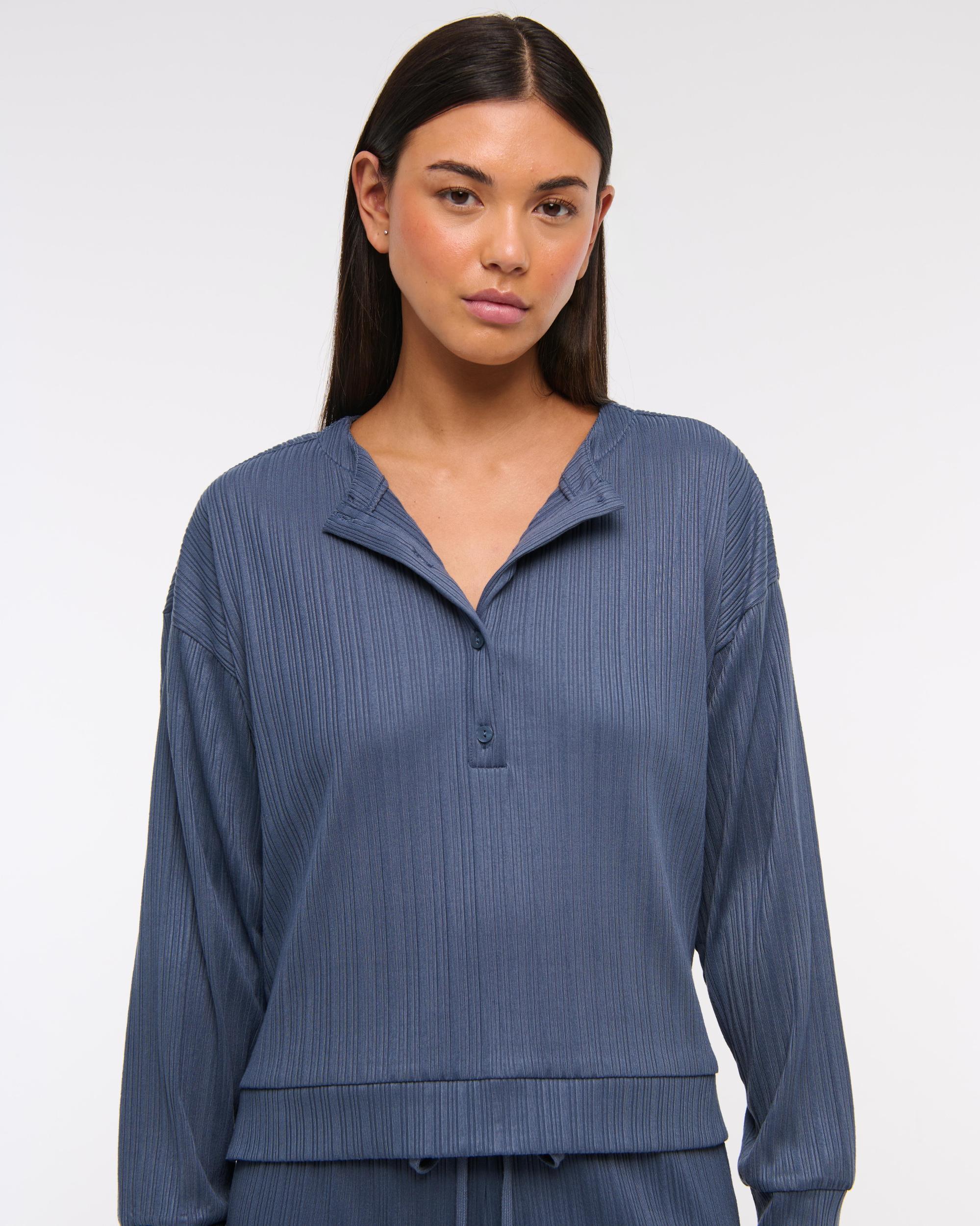 Lounge Wide Rib Henley Sweatshirt Product Image