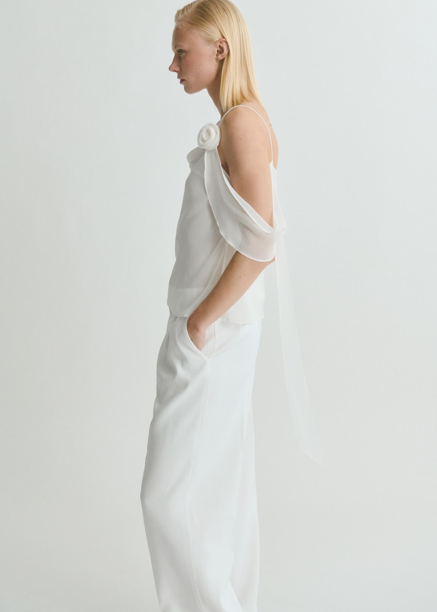 Draped top with flower detail - Women | MANGO USA Product Image