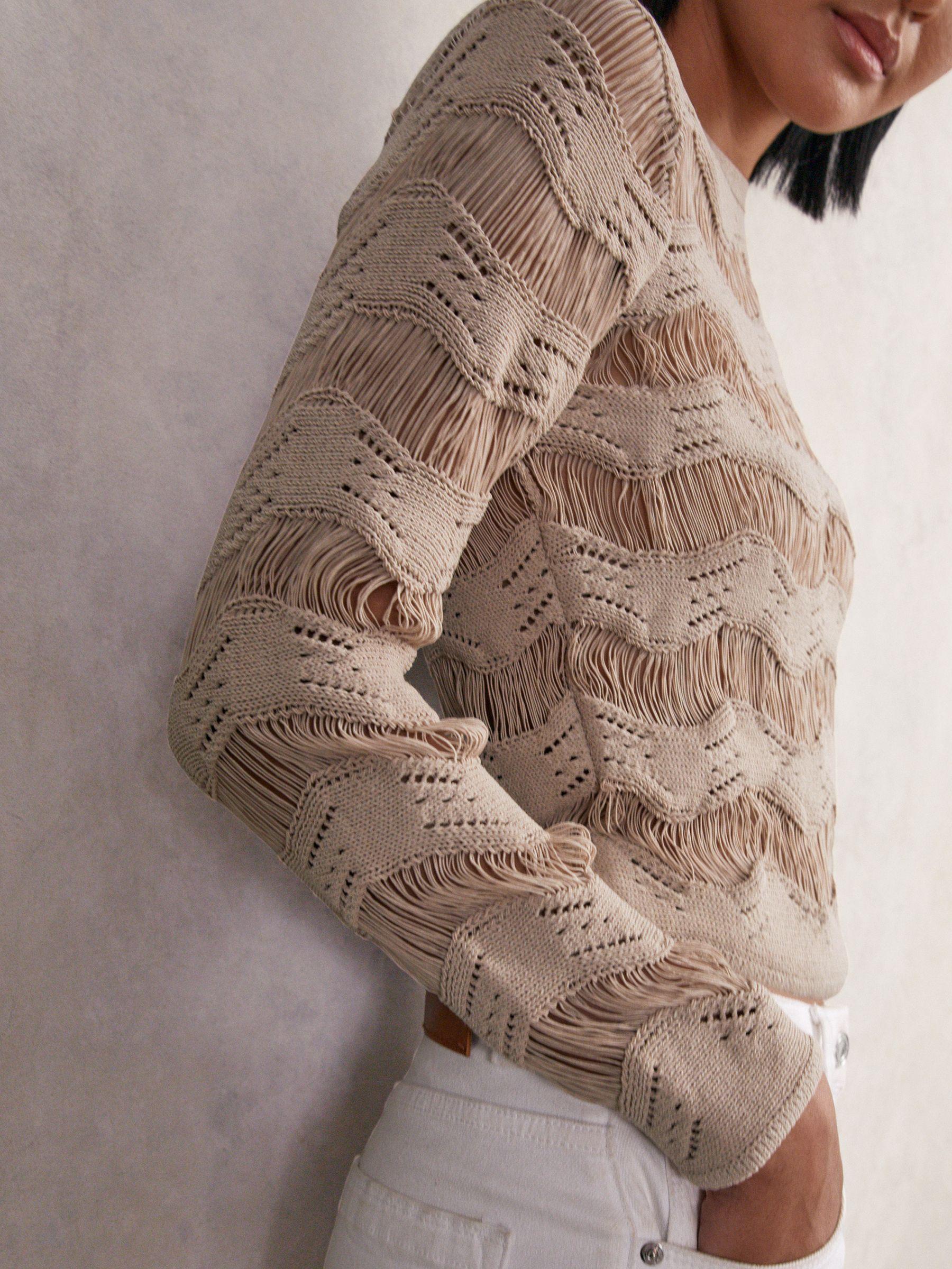 Cotton Blend Ladder Knit Top in Taupe Neutral Product Image