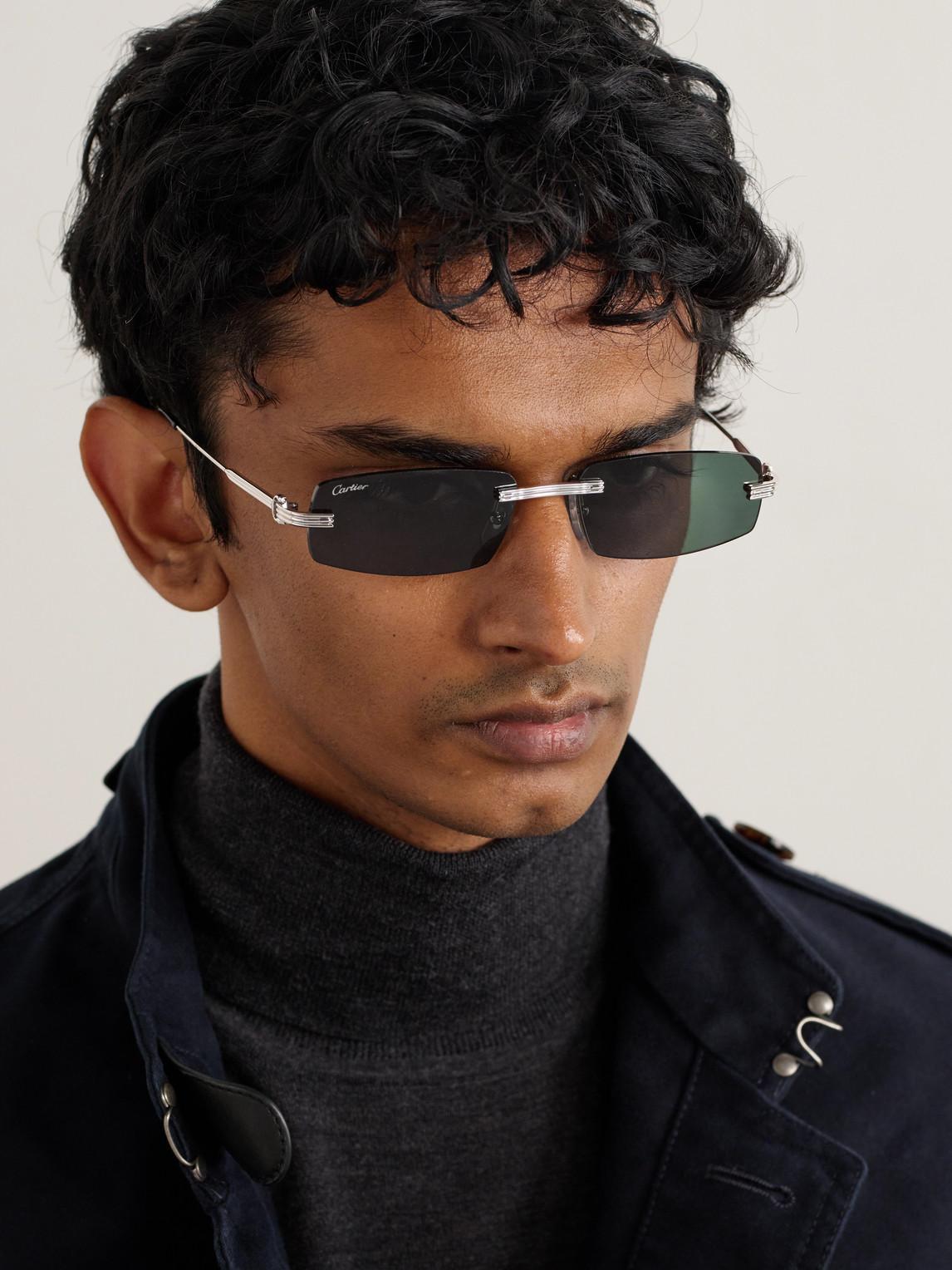 CARTIER Rimless Rectangular-frame Silver-tone Sunglasses In Metallic Product Image