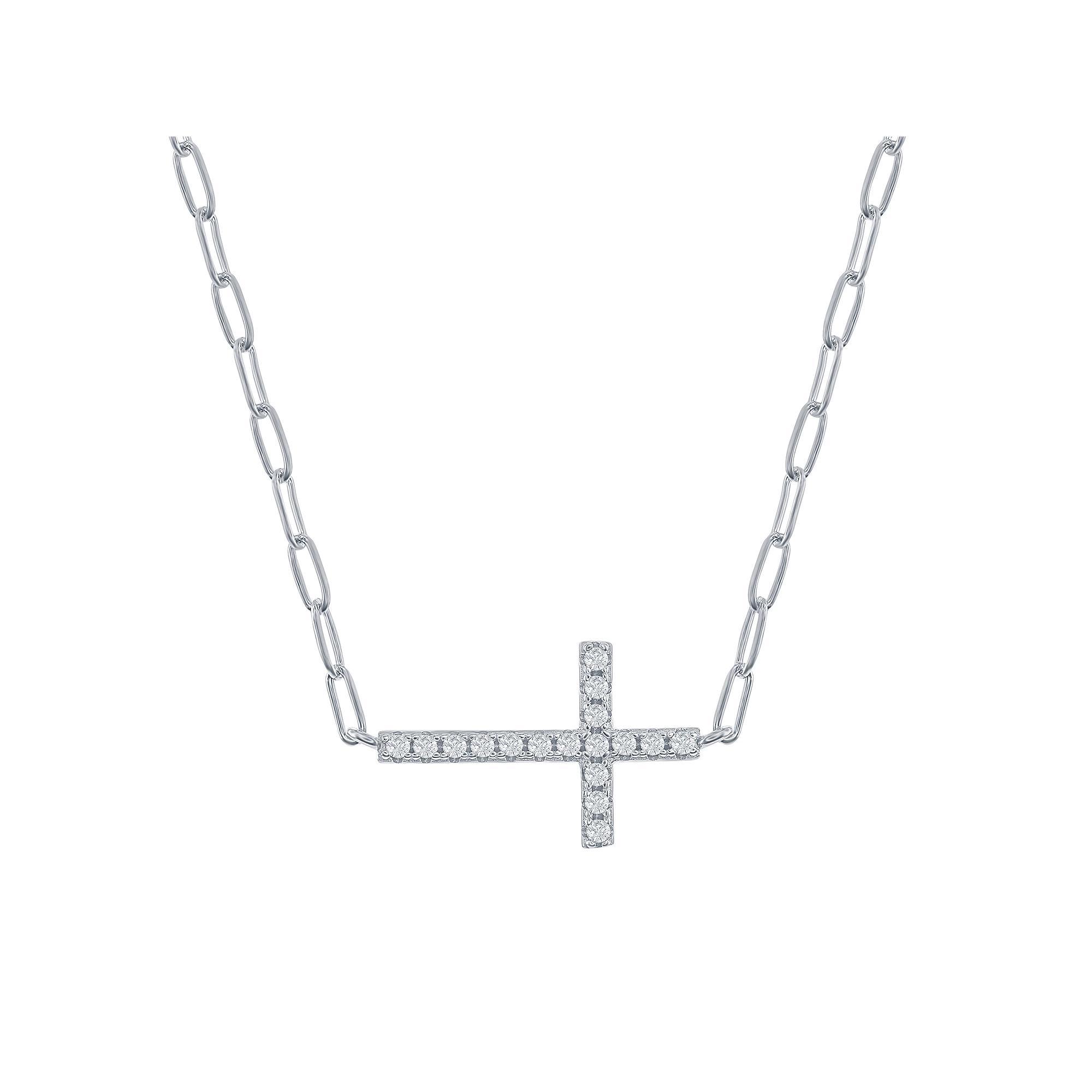 Sideways Cross Paper Clip Necklace, Women's, Size: 16-18" ADJ, Sterling Product Image