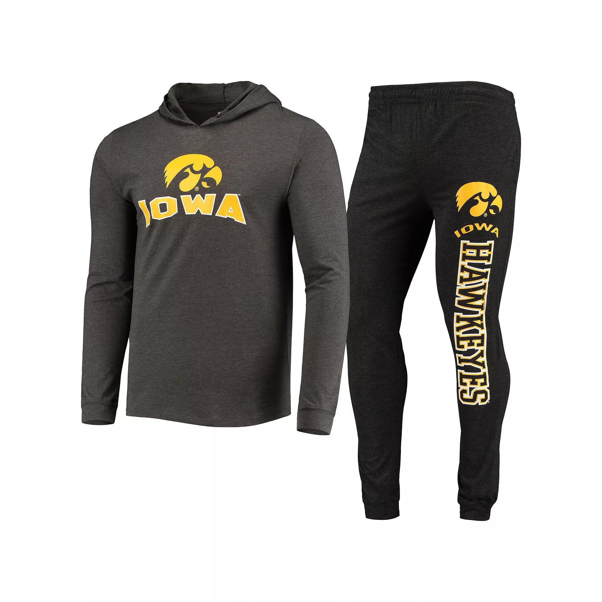 Men's Concepts Sport Black/Charcoal Iowa Hawkeyes Meter Long Sleeve Hoodie T-Shirt & Jogger Pants Sleep Set, Size: Small Product Image