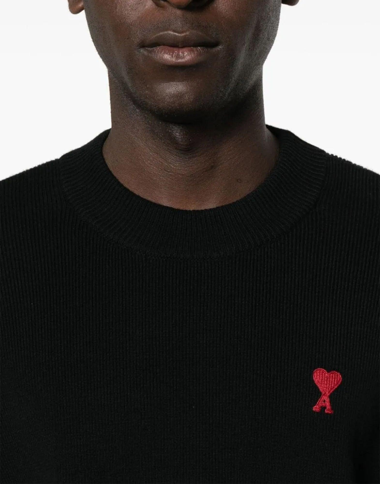 AMI ALEXANDRE MATTIUSSI Ami Classic Black Sweater With Round Neckline And Emblem Detail Product Image