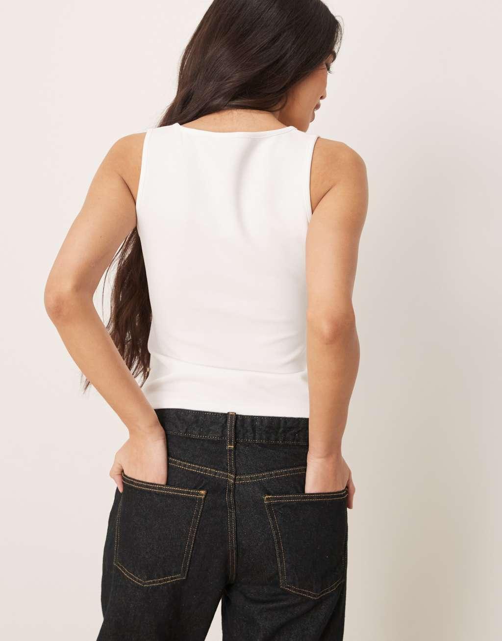 ASOS DESIGN wrap cupro tank top with buttons in ecru Product Image